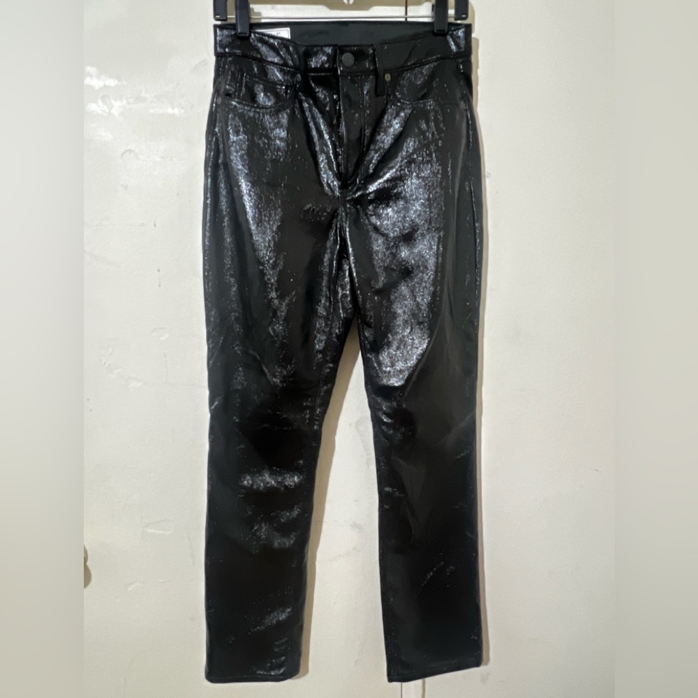 GAP Women’s Vintage Slim High Rise Glossy Black Faux Leather Dress Pants